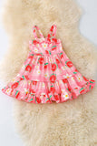 Little Girl's Watermelon Floral Ruffle Dress