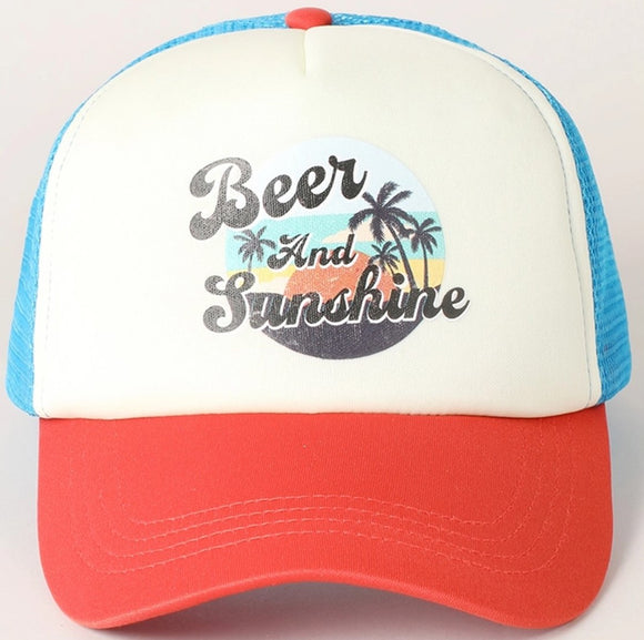 Beer and Sunshine Baseball Cap - Red/Blue