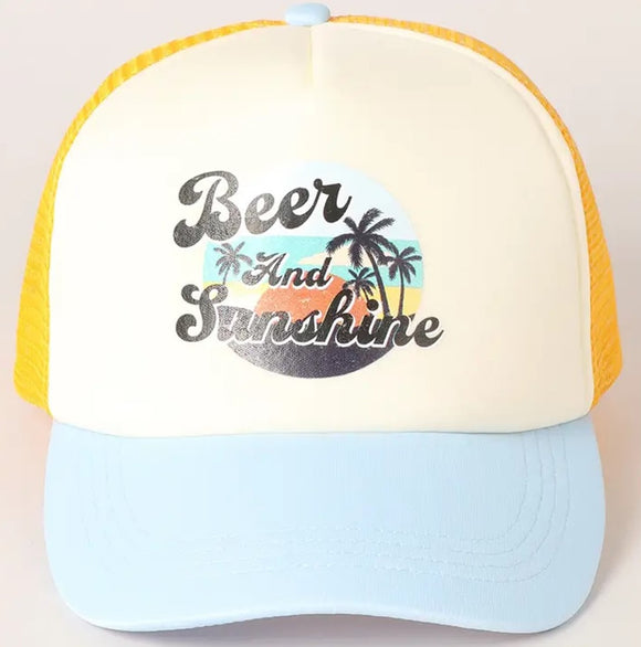 Beer and Sunshine Baseball Cap - Yellow/Blue