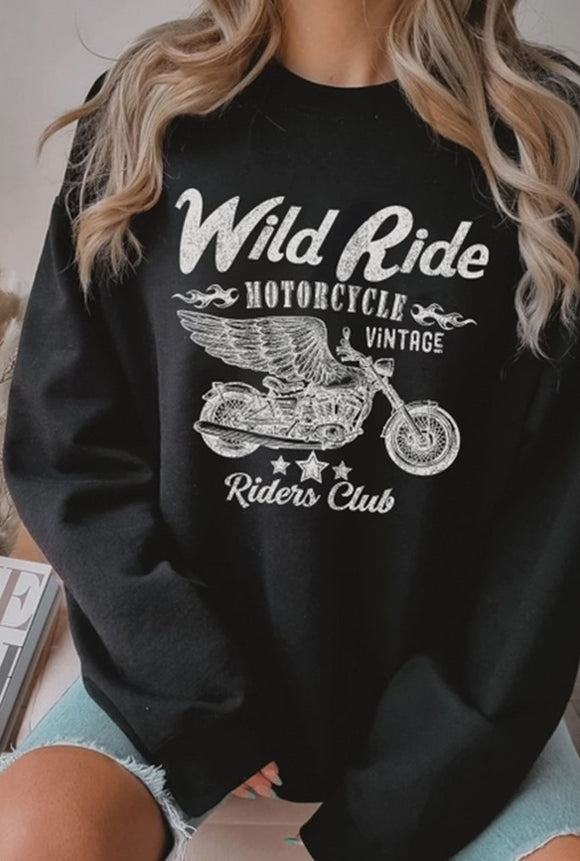 Wild Ride Motorcycle Graphic Brushed Sweatshirt