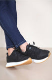 Black Chunky Sole Pattern Design Lace Up Sneakers