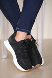 Black Chunky Sole Pattern Design Lace Up Sneakers