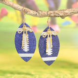 Glitter Football Bow Earrings - Blue
