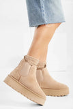 Camel Fluffy Platform Sole Chelsea Faux Fur Lined Ankle Boot