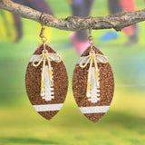 Glitter Football Bow Earrings - Brown