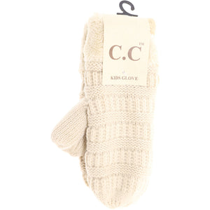 Kids Solid Fuzzy Lined Mittens: Beige