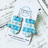 Mitten Earrings: Blue & White Snowflakes