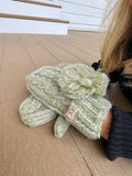 Kids CC Multi-Tone Double Pom Fuzzy Lined Mittens: Sage