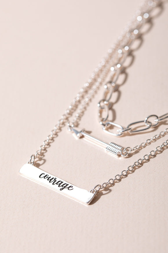 Layered COURAGE Chain Necklace - Silver