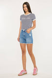 KanCan High Rise Medium Wash Frayed Denim Shorts - KC9430M