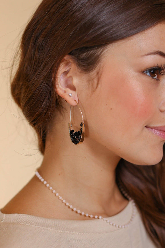BLACK CLUSTER HEMATITE OVAL HOOP EARRINGS