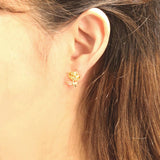 14K Gold Dipped CZ Stone Paved Rose Romance Stud Earrings
: Gold