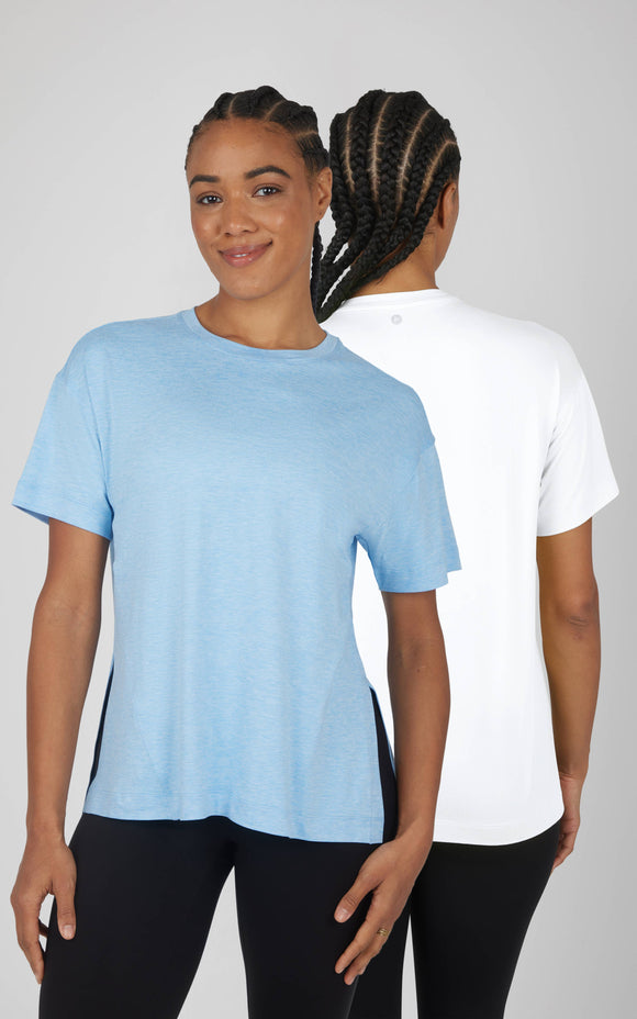 Women's Super Soft Boxy Full Length T shirts - 2 Pack: Light Blue/White