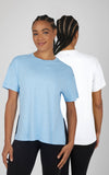 Women's Super Soft Boxy Full Length T shirts - 2 Pack: Light Blue/White