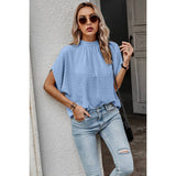 Solid Swiss Dot Mock Neck Drop Shoulder Blouse - Blue