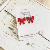Bow Earrings: Red Fine Glitter