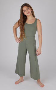 Girls Interlock Everyday Wide Flare Leg Crop Romper: Agave Green