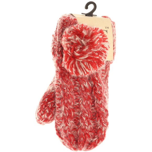 Kids CC Multi-Tone Double Pom Fuzzy Lined Mittens: Red
