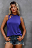 Solid Cold Cut Out Shoulder Sleeveless Top - Blue