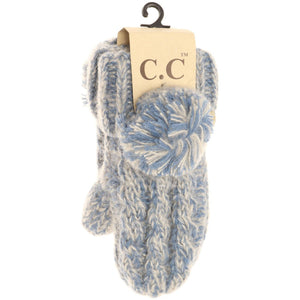 Kids CC Multi-Tone Double Pom Fuzzy Lined Mittens: Denim
