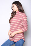 Women's Fuzzy Long Sleeves Stripe Pullover Sweater
