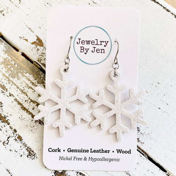 Snowflake Earrings: White Fine Glitter