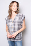 Women's Fuzzy Plaid Button Front Sweater Vest Top