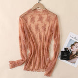 Long Sleeve Lace Blouse: Caramel
