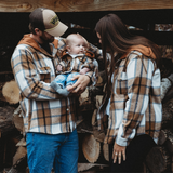 ADULT Hooded Brown & Gray Flannel Shacket