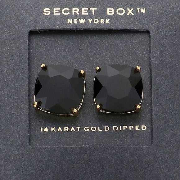 Secret Box 14K Gold Dipped Rhinestone Stud Earrings: Black