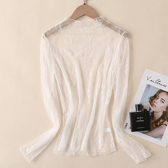 Long Sleeve Lace Blouse: White