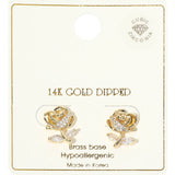 14K Gold Dipped CZ Stone Paved Rose Romance Stud Earrings
: Gold