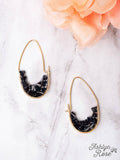 BLACK CLUSTER HEMATITE OVAL HOOP EARRINGS