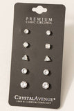 5 Pair Cz Stud Earrings Set: Silver