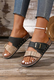 Western Suede Rivet Buckle Strap Slide Sandals: Black