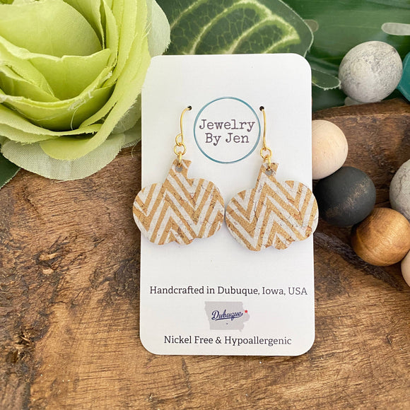 Small Pumpkin Earrings: Gold & White Chevron