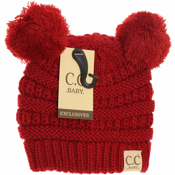 BABY Solid Double Pom CC Beanie: Red