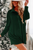 Deep Green Velvet Button Front Shirt Dress