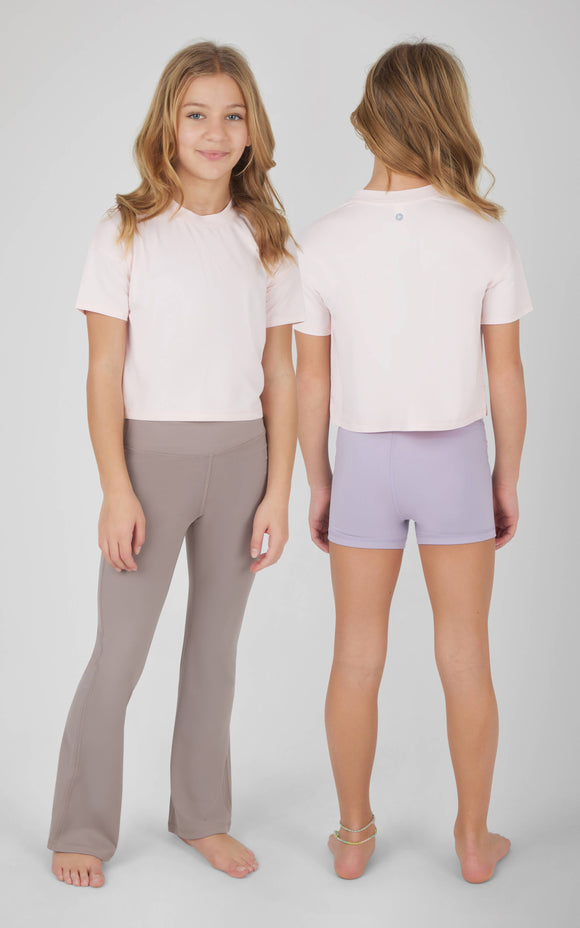 Girls Super Soft Tee, Shorts, and Flare - 3 PC Set: PINK DOGWOOD/LAVENDER AURA/SATELLITE
