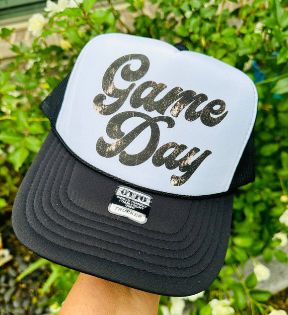 Game Day Printed Black & White Trucker Hat