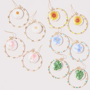 Flower Print Round Drop Earrings