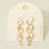 Ceramic Floral Bead Clover And Heart Hoop Earrings Set: GPK