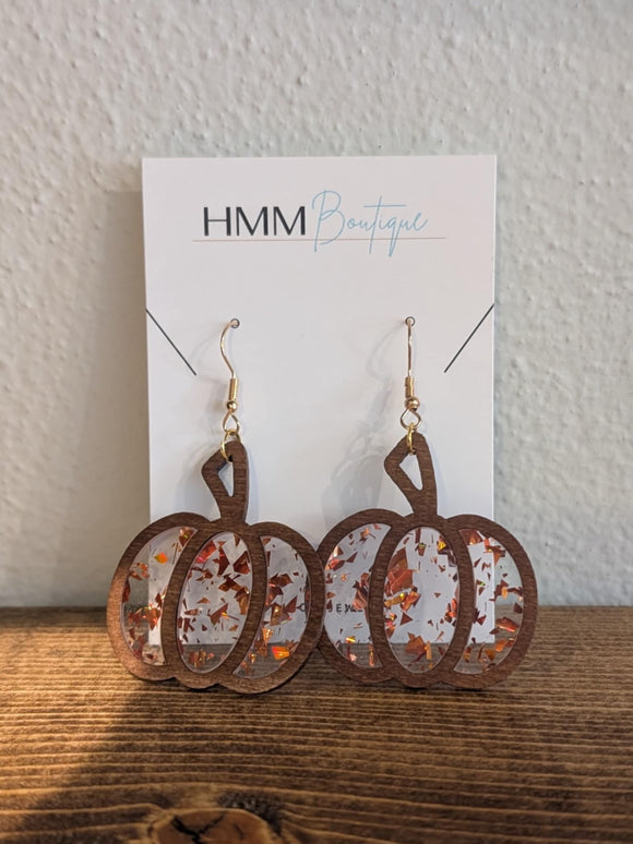 Large Wooden Pumpkin Earrings