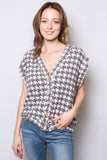 Fuzzy Houndstooth Button Front Sweater Vest Top