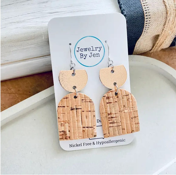 Embossed Arch: Rose Gold Cork Earrings