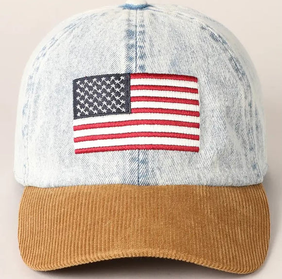 Embroidered US Flag Two Tone Baseball Cap