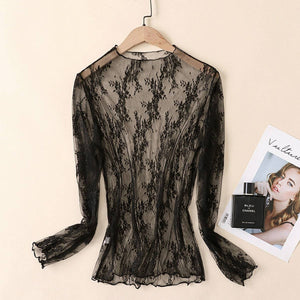 Long Sleeve Lace Blouse: Black