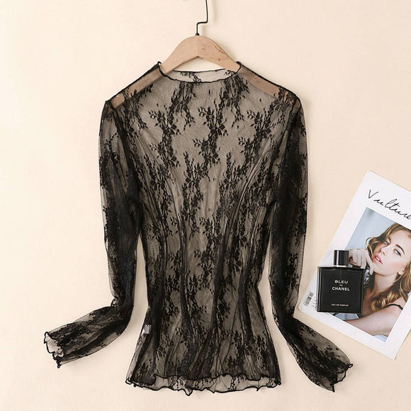 Long Sleeve Lace Blouse: Black
