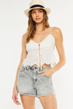 KanCan Light Gray High Rise Distressed Denim Shorts -KC70087LG