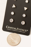 5 Pair Cz Stud Earrings Set: Silver
